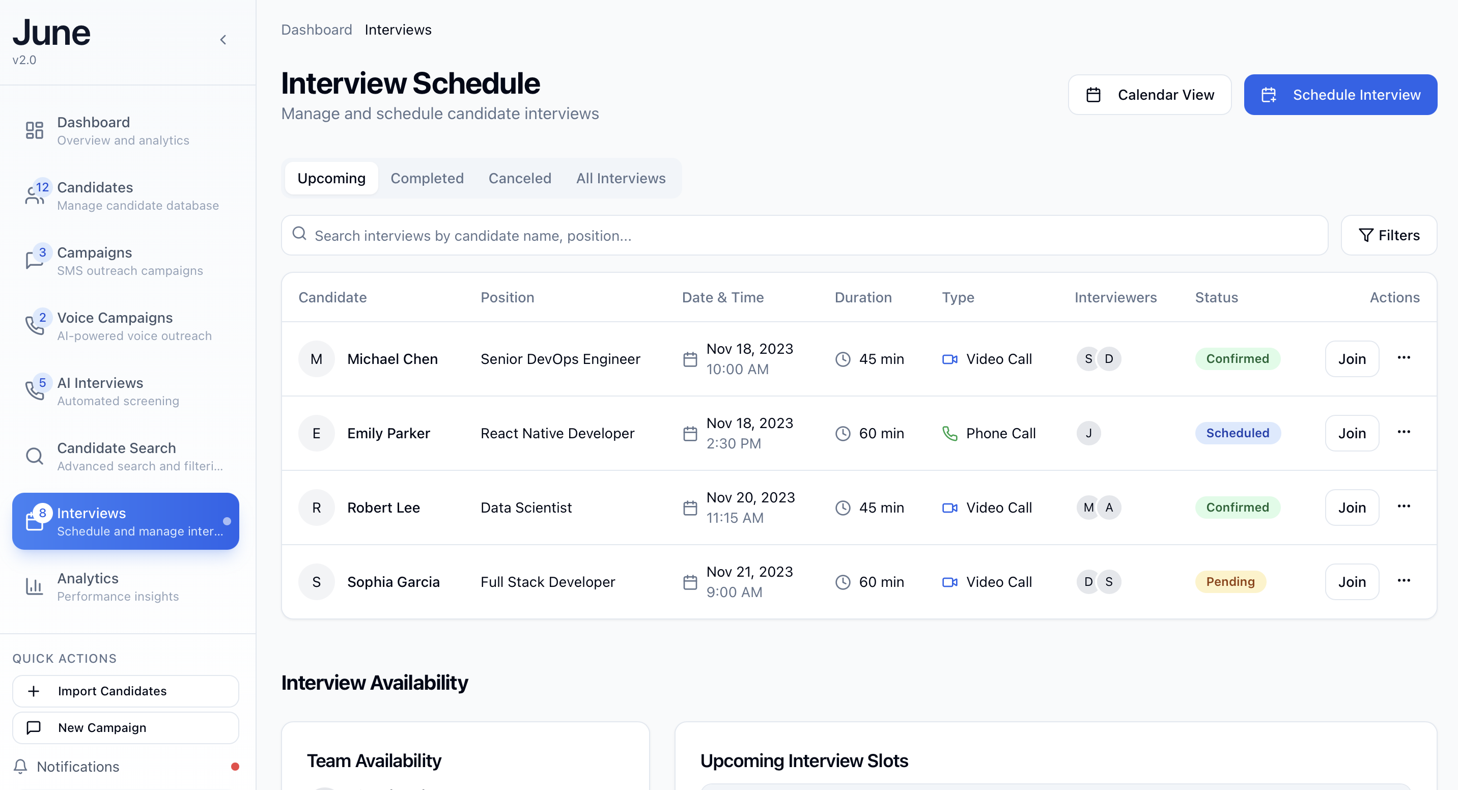 AI-Powered Interview and Candidate Assessment Interface